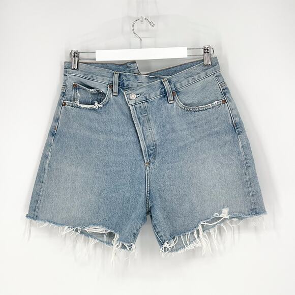 AGOLDE Criss Cross Denim Shorts Women’s Size 28 Symbol Wash High Rise - Picture 2 of 5